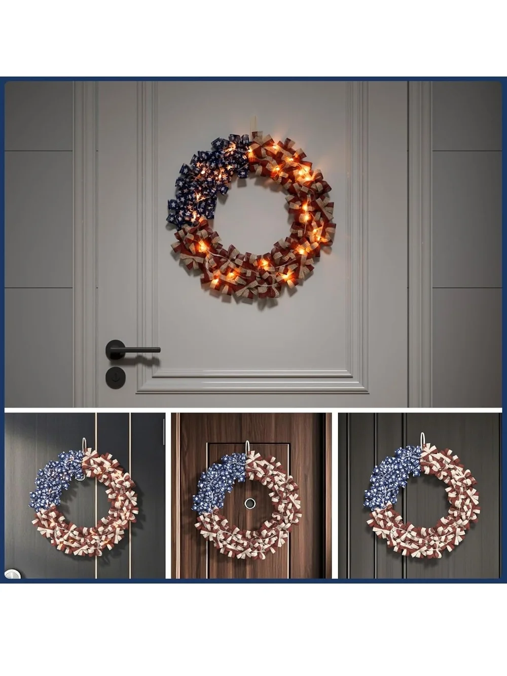 Patriotic LED Flag Ribbon Wreath - Home Holiday Decor